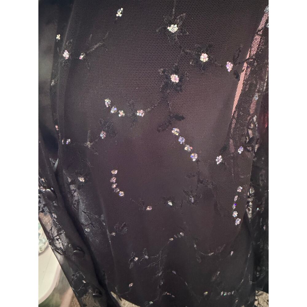 L. Fashions Woman Sheer Black Mesh Sequin Floral Blouse Plus Size 18W Goth Y2K - Picture 2 of 7